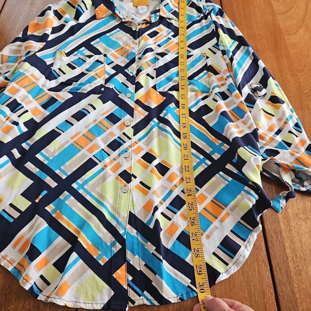 Ruby Rd. Colorful Button Down Geometric Women's Top - Picture 8 of 8
